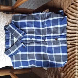 Haggar long sleeve dress shirt,  plaid, blue/gray/white, size XL